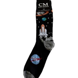City Socks Men’s One Size Black and Orange Casual Socks with Space Theme